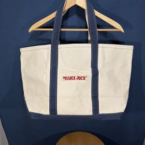 Vintage Trader Joe’s Canvas Tote Bag Boat Style Old Logo Grocery Large